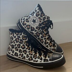 Custom Converse Chuck Taylor All Star Leopard Gold Glitter High Top W7.5